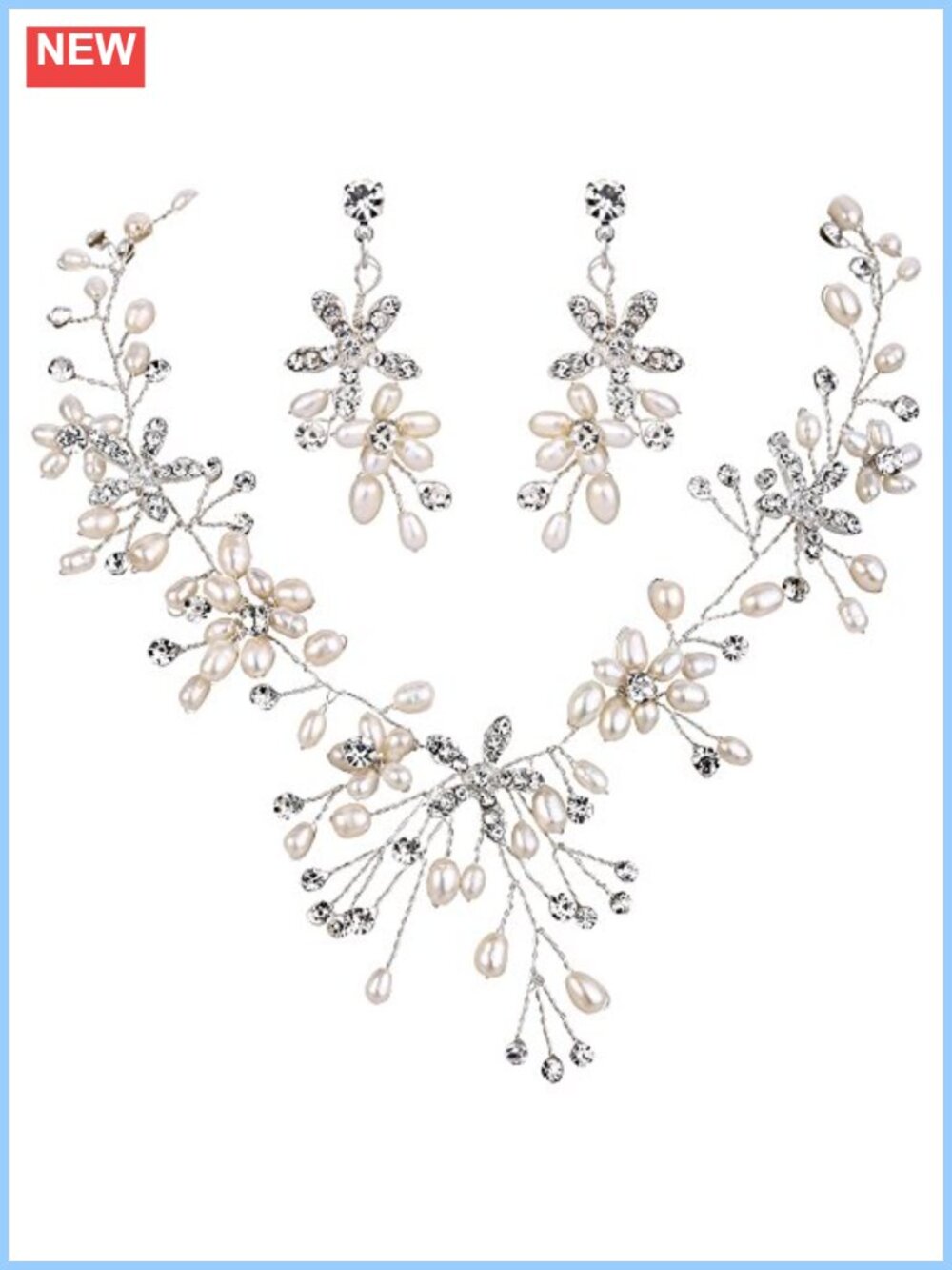 Bohemian Crystal Teardrop Freshwater Pearl Choker Necklace Earrings Set